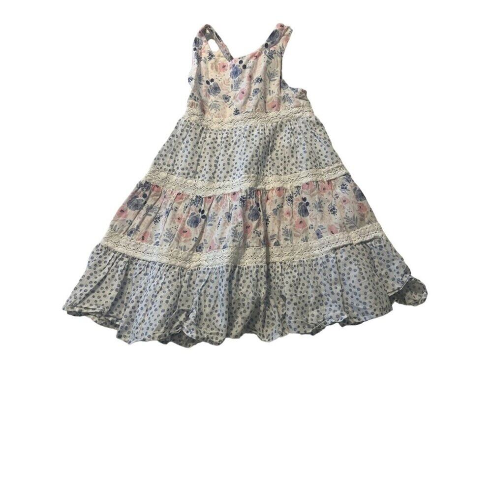 Tommy Bahama Girls Size 4 Floral Crocheted Tiered Halter Sundress Boho Summer Ex
